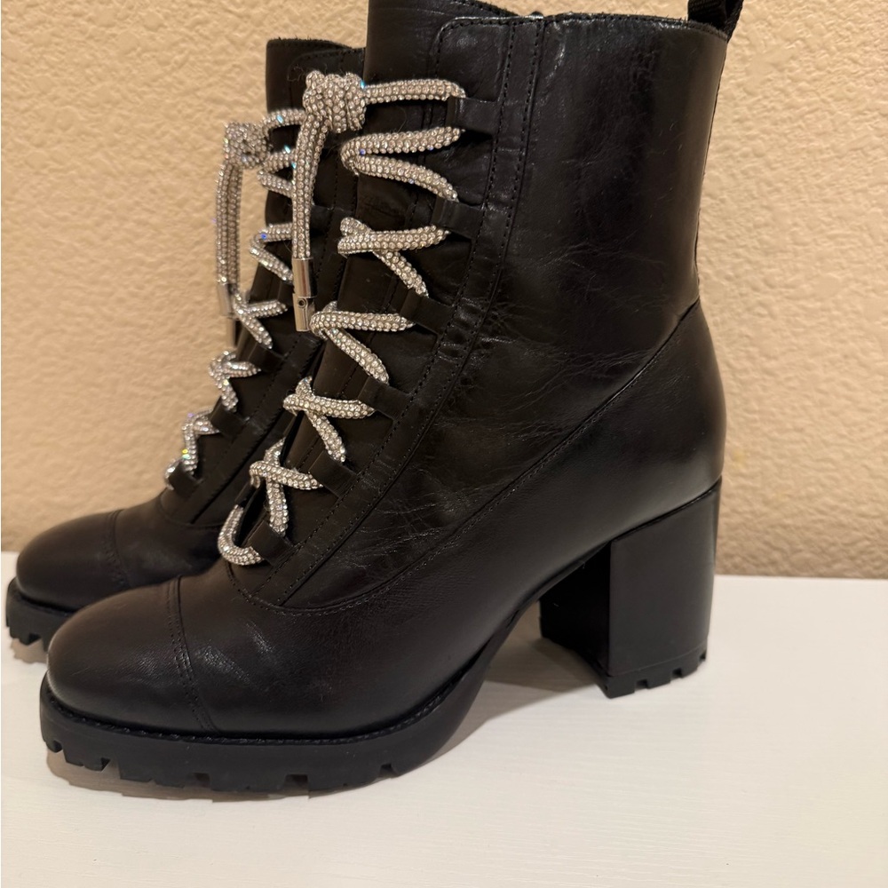 SCHUTZ Women’s Kaile Mid Glam Block leather Booties  mid-block heel, rounded toe - Picture 7 of 10